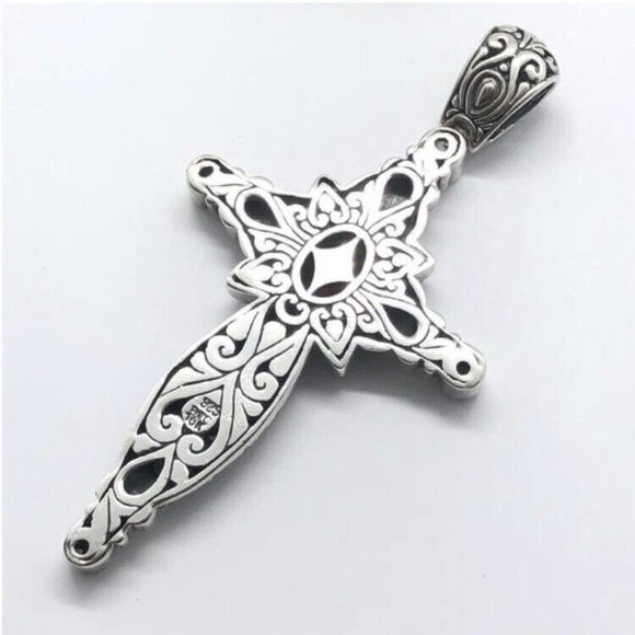 Samual Benham 18k Sterling Silver Garnet Cross Pendant - Picture 4 of 8